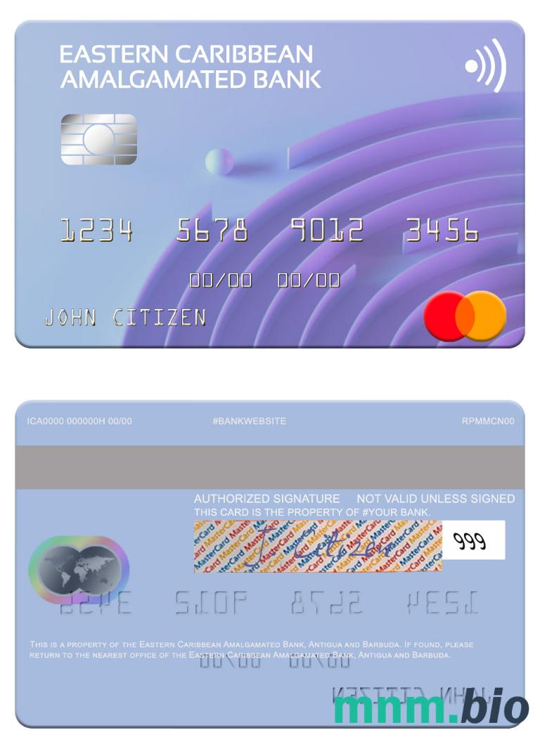 Antigua and Barbuda Eastern Caribbean Amalgamated Bank przykład karty mastercard w formacie PSD